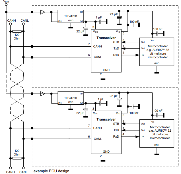 Applikations-Schaltungsdiagramm - Infineon Technologies TLE9351VSJ Hochgeschwindigkeits-CAN-FD-Transceiver